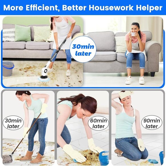 Electric Spin Scrubber, Cordless Shower Scrubber with 7 Scrub Brush - Picture 4 of 9